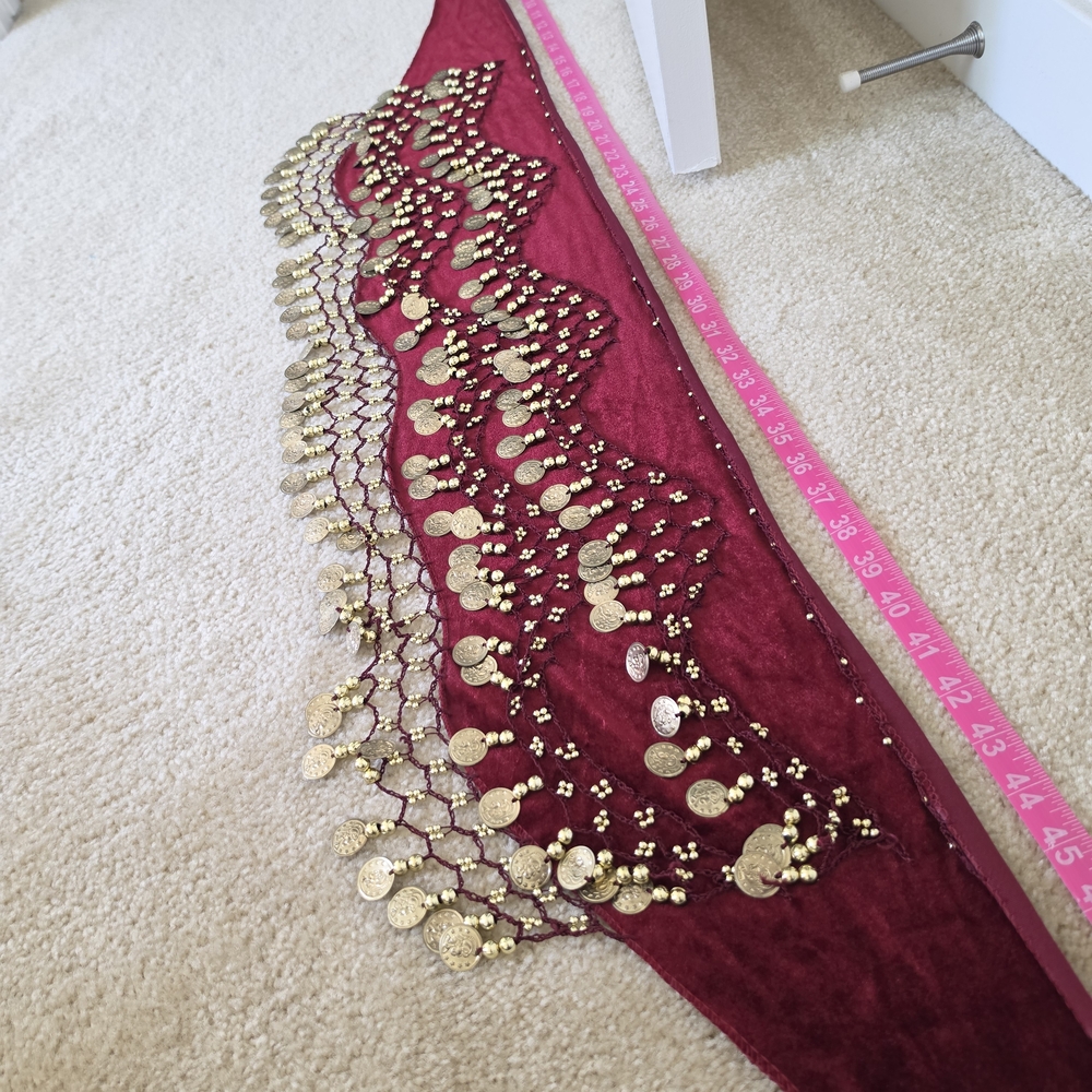 Burgundy Velvet Hip Scarf Belly Dancing – Extra Large - Picture 3 of 6
